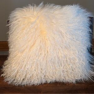Pier 1 100% Wool Mongolian Lamb Fur Square Throw Pillow Ivory
